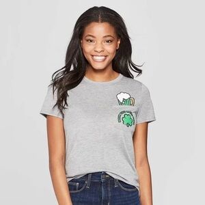 St.Patricks Day “Wish You Were Beer” T-Shirt with Green Clover Pocket